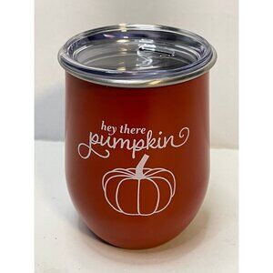 Halloween Fall Harvest hey there pumpkin wine tumbler coffee mug cup 4" brown